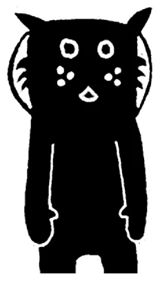 Blix the cat, white on black, standing very straight with his paws at his sides.